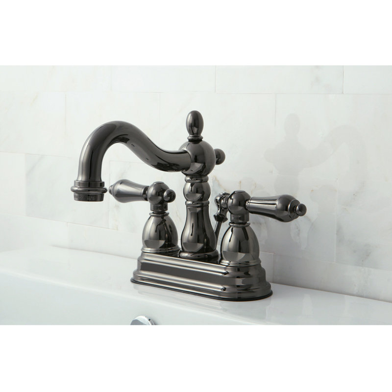 Robinet de salle de bain central à 4 poignées à fixation sur le comptoir à 4 trous et onyx Kingston