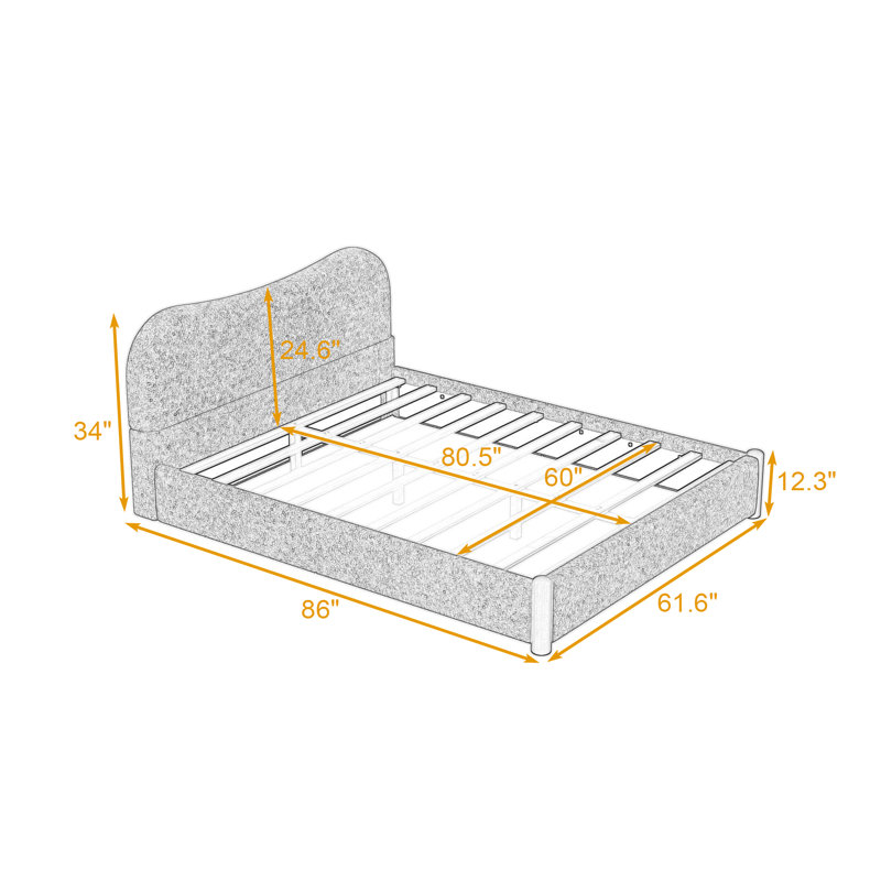 Lit plateforme tapissier en bois avec tête de lit et lattes robustes, Black, Queen