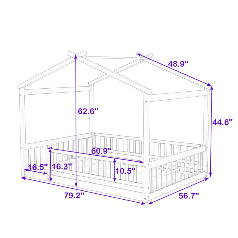 Structure de lit en bois avec clôture Akeiba, pour enfants, adolescents, Double, Gris