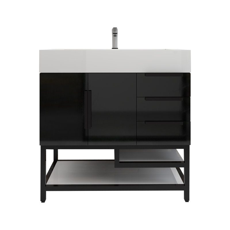 Finition du meuble-lavabo sur pied simple 36 po Jessica / Base: Chêne blanc, Noir brillant