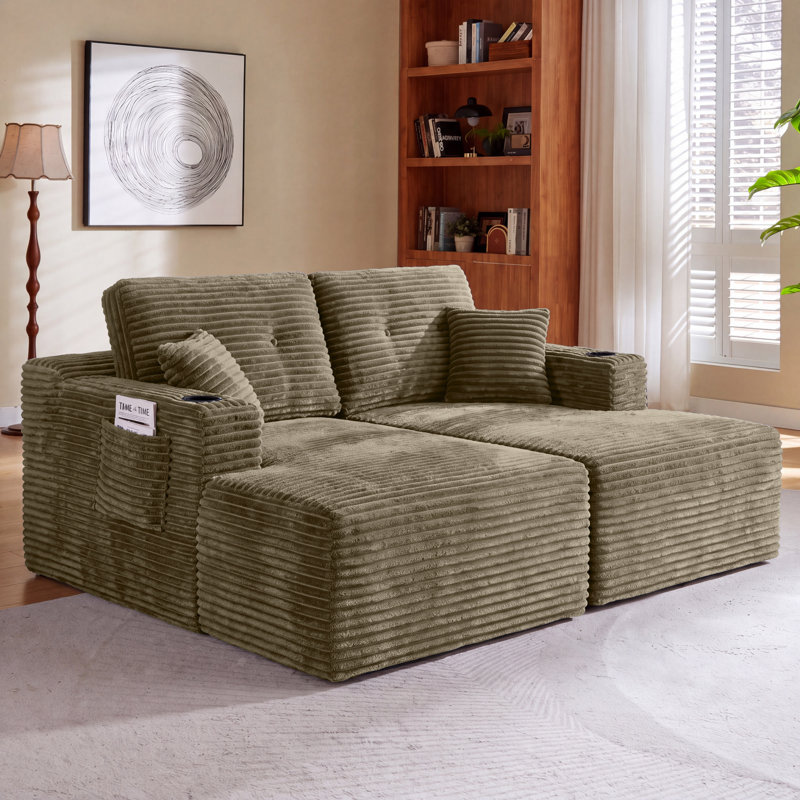 Canapé d'angle modulaire en forme de U de 133 po de large avec 2 méridiennes, canapé infonuagique en velours côtelé à assise profonde