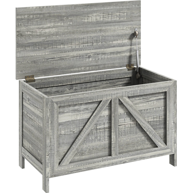 30" Gray Wood Grain Storage Container With Abundant Capacity - For Bedroom, Entryway, Living Room Chest By Grain, Hinge & Lift Top Room, Entry