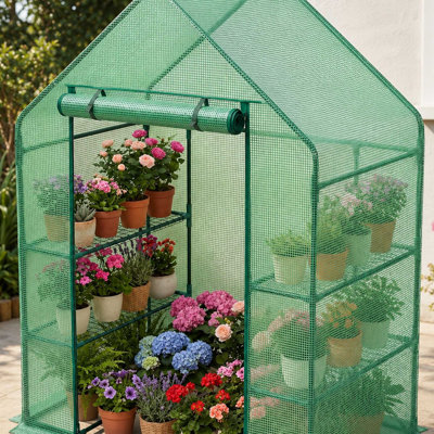 Walk-In Greenhouse, 3 Tier Outdoor Plant Greenhouse with PE Cover and Shelving