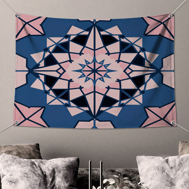 Tapisserie murale rose kaléidoscope - Décoration murale kaléidoscope, H 68 po x l 80 po avec 4 œillets
