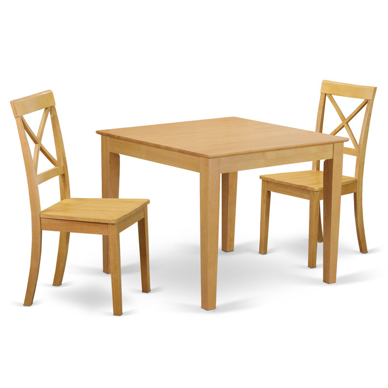 L'ensemble de salle à manger 3 pièces contient une table de salle à manger carrée et 2 chaises de cuisine, chêne, Chêne