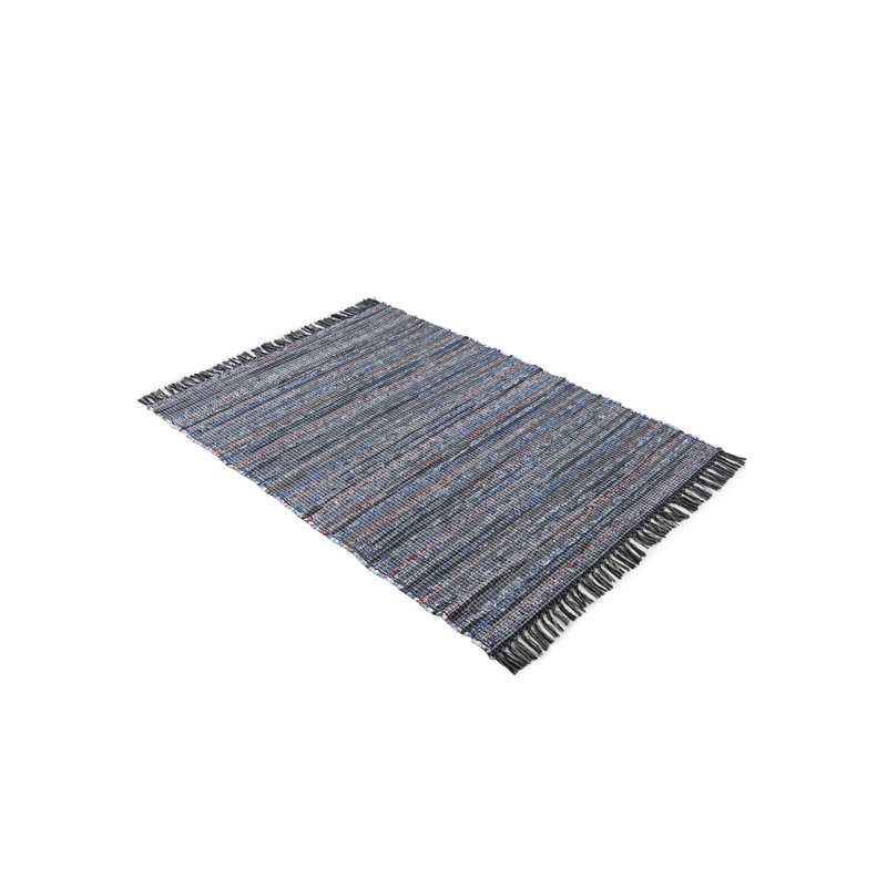 Handgefertigter Teppich Aus Baumwolle In Schwarz Striped Cotton Hand Loomed Area Rug, Rectangle 120cm x 170cm