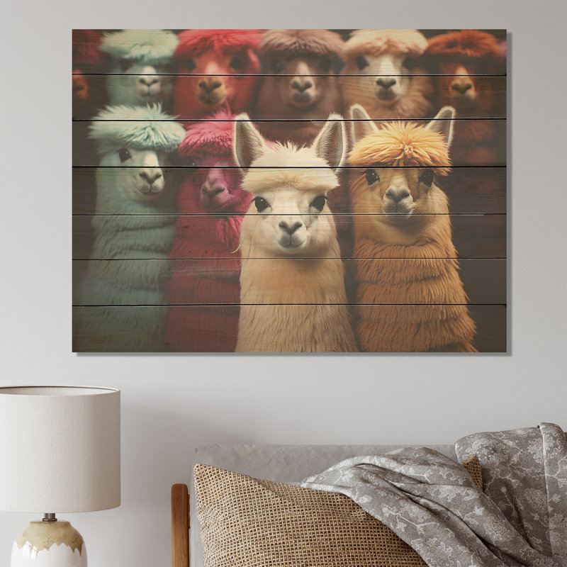 Alpaga coloré festif - Alpagas sur bois imprimé, H 10 po x l 20 po x P 0,78 po
