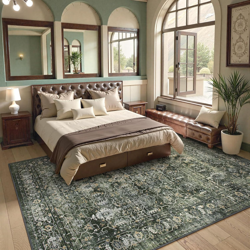 Tapis de salon bohémien vert