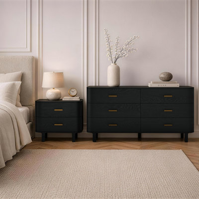 Solara Contemporary 2-Piece Dresser and Nightstand Bedroom Set in Black