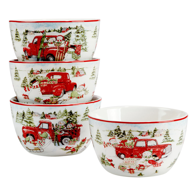 Red Truck Snowman 16Pc Dinnerware Set