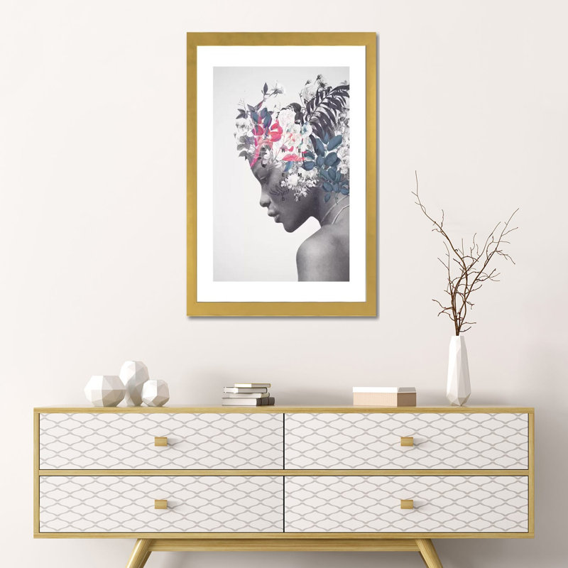Impression « Memento » par Frank Moth, Blanc, H 24 po x l 16 po x P 1 po, Papier encadré doré