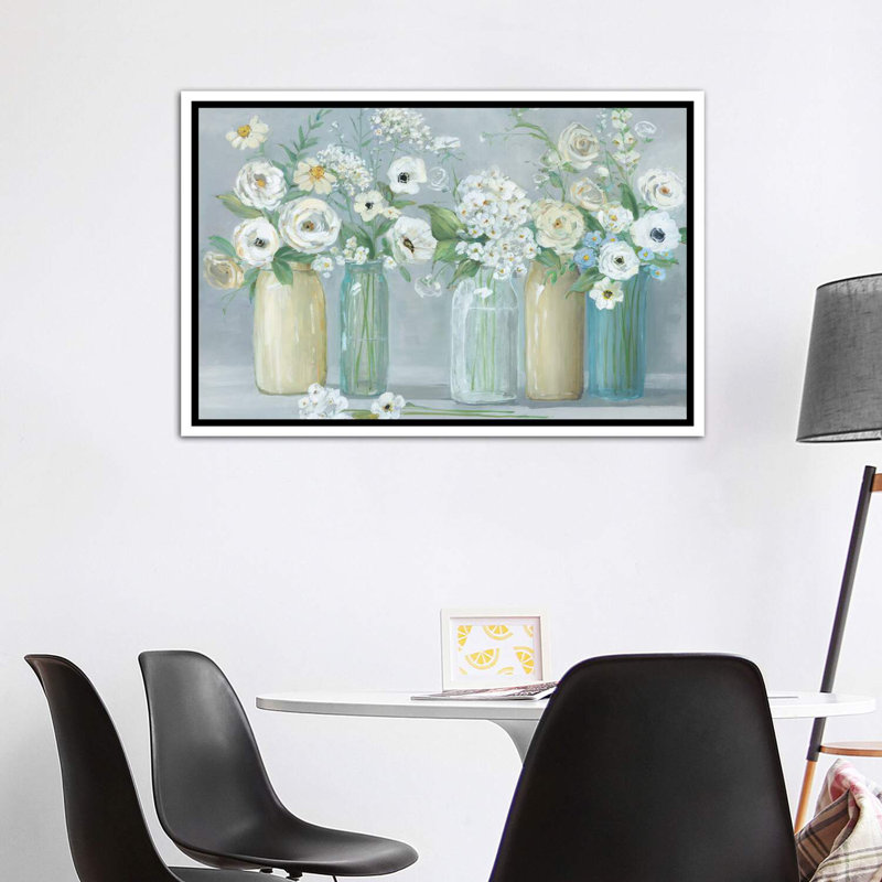 «Blooming Meadow Beauties» par Sally Swatland - reproduction d'art, H 40 po x l 60 po x 1,5 po, Toile blanche encadrée