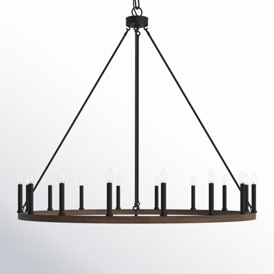 Adriana 47" W 16-Light Dimmable Wagon Wheel Chandelier with Sloped Ceiling Adapter