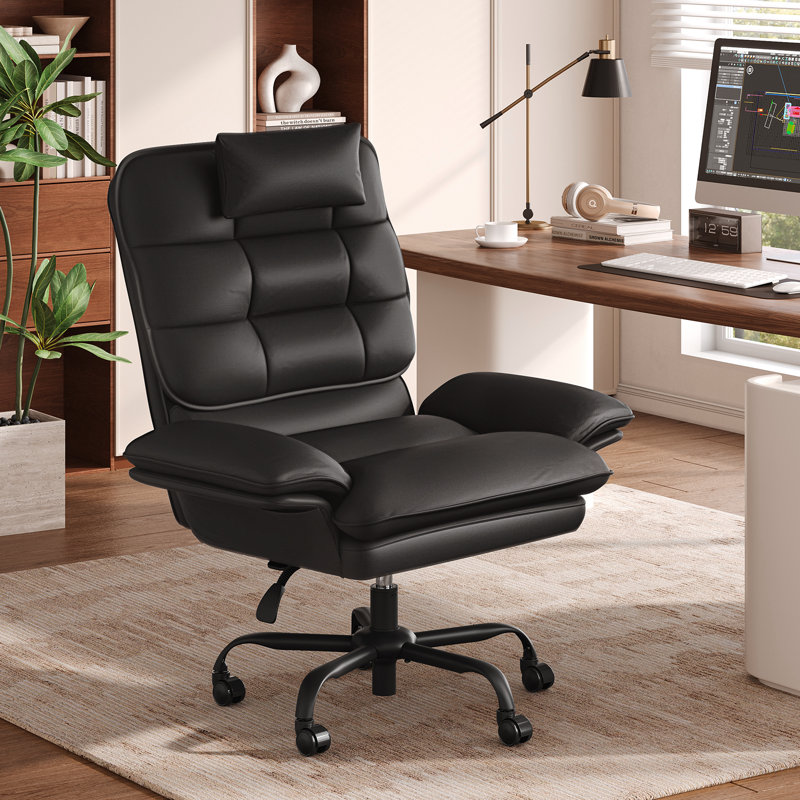 Chaise de bureau 24 po, Cuir noir