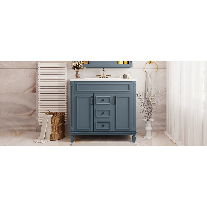 Meuble-lavabo de salle de bain moderne 36 po - bleu, finition lisse, meuble de rangement moderne et fonctionnel avec espace dissimulé
