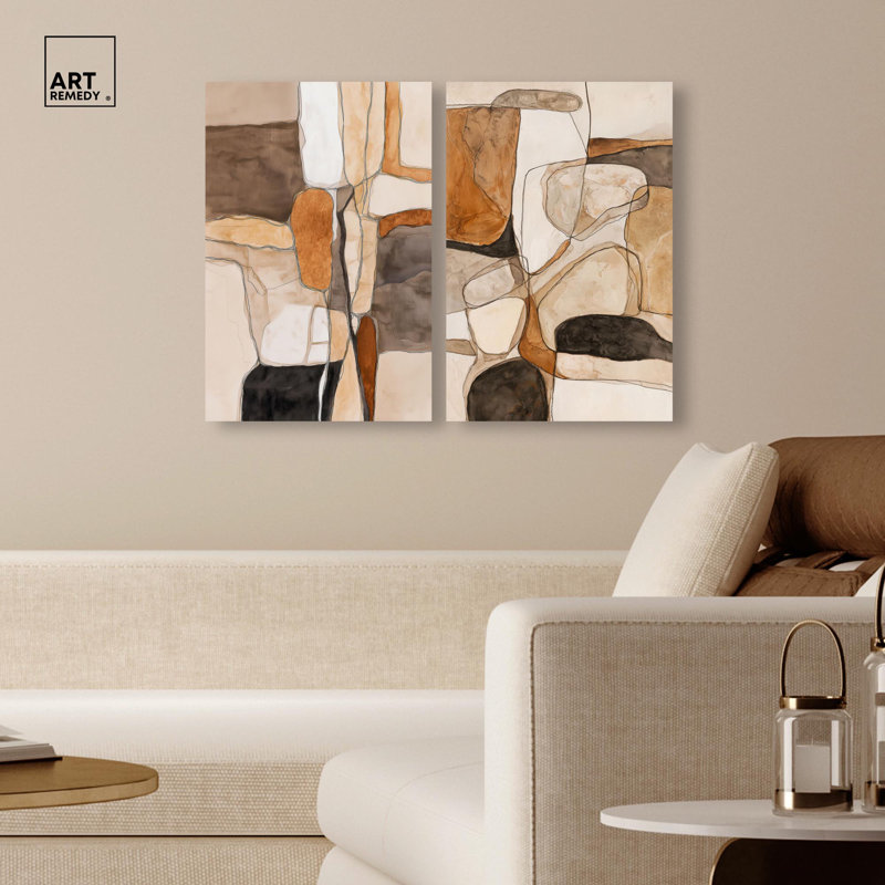 Quarry Wall Abstract Set Canvas Print Boho Gold Wall Decor Set by Art Remedy, Black Frame, 10 x 15, H 15 po x l 10 po