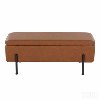 Banc de rangement contemporain en similicuir noir et acier par Lumisource