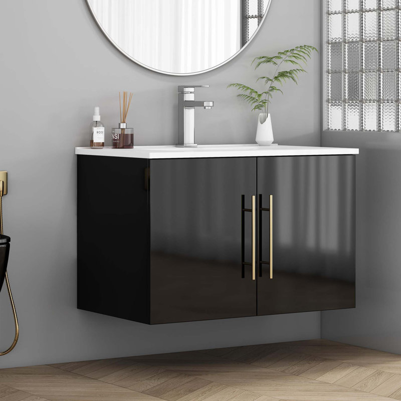 Ensemble de meuble-lavabo mural avec lavabo, 30", Noir