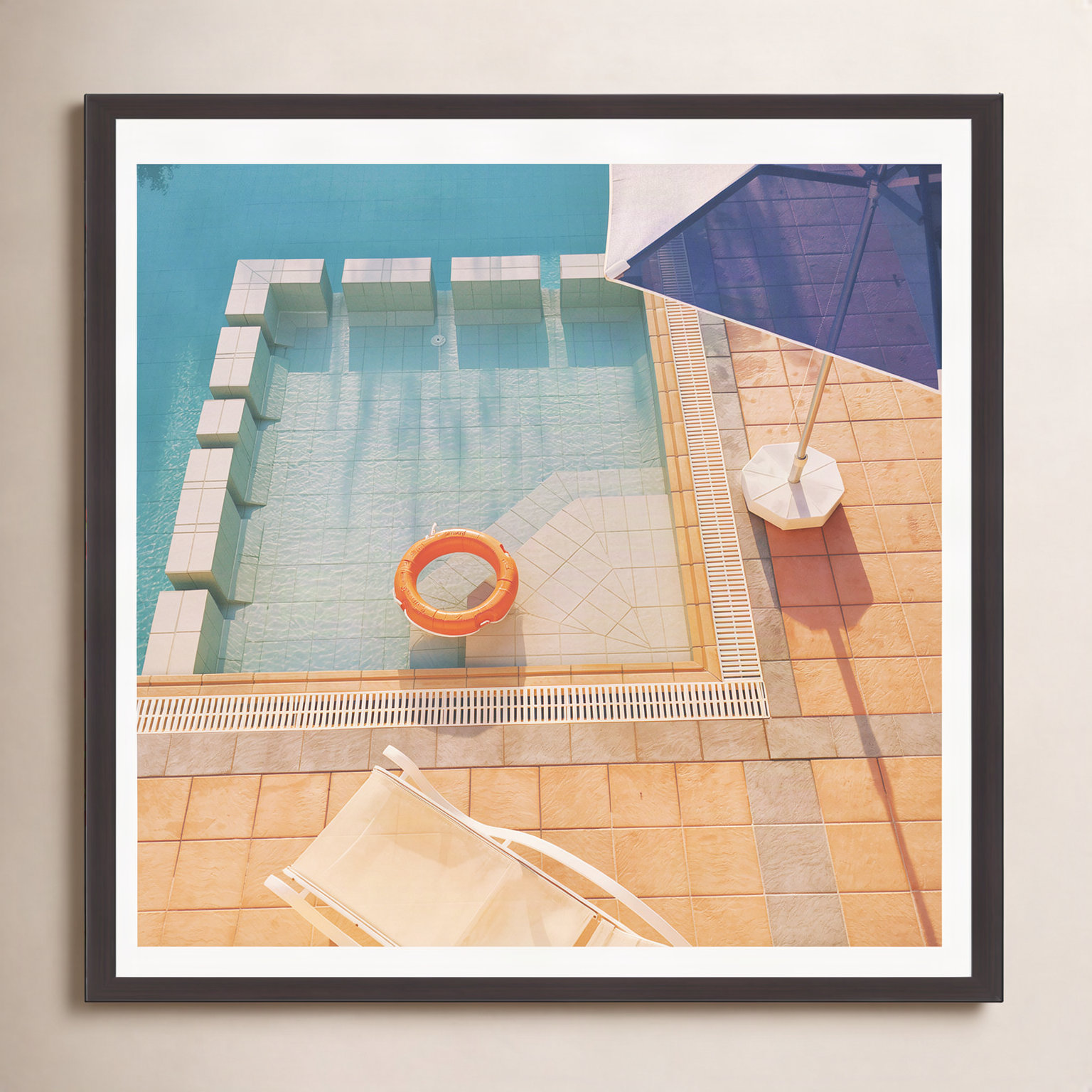 Cassia Beck Swimming Pool by Cassia Beck, 20" H x 20" W x 2" D, Espresso Floater Framed, No