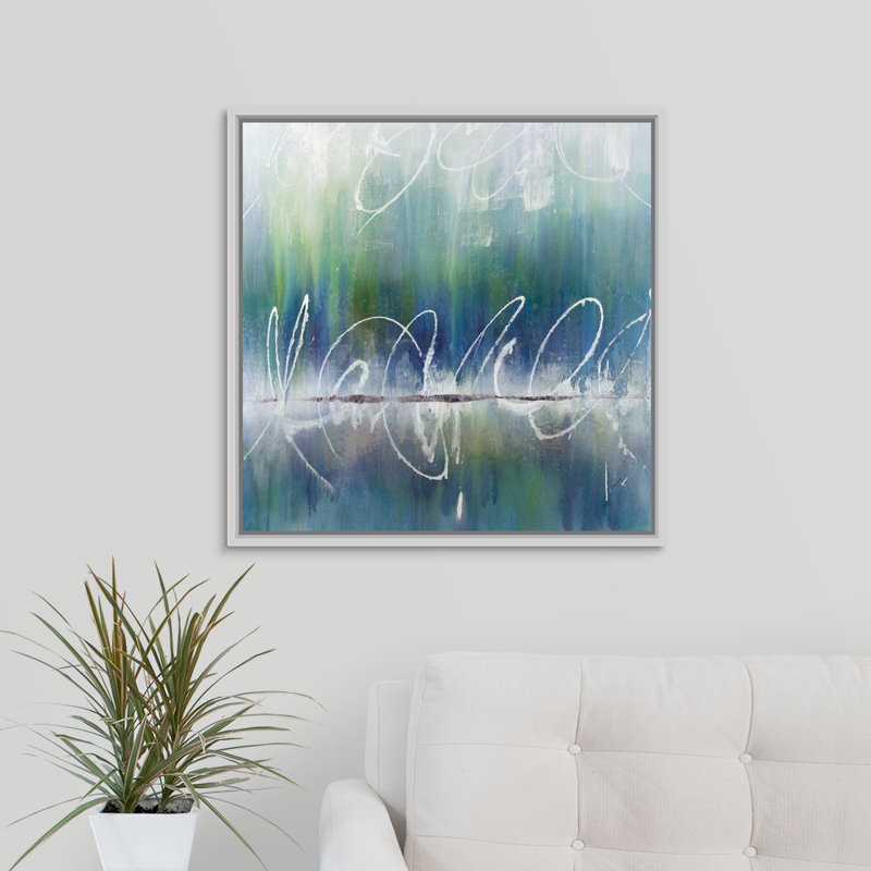 « splendide echos i », peinture sur toile, H 25,7 po x l 25,7 po x P 1,75 po, Cadre flottant blanc