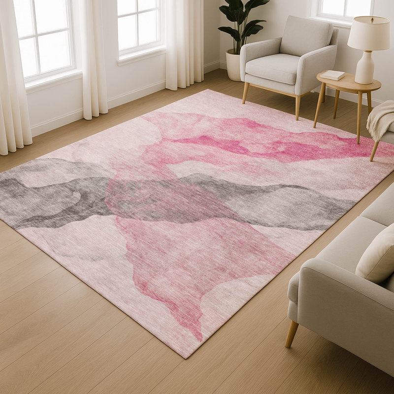 Premium Machine Washable Mayfield AMF2109 Abstract Rug, 8' x 10', Blush