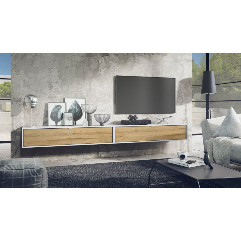 Mccaffrey Unfinished TV Stand for TVs up to 55", White/Natural Oak