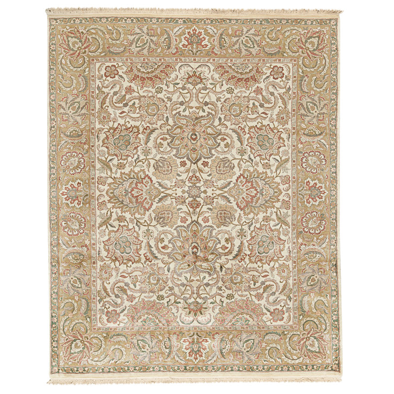 Tapis crème et doré de haute qualité noué à la main