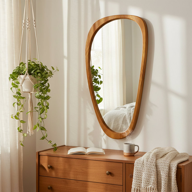 Miroir mural irrégulier, 48 po x 24 po, Noyer chaud