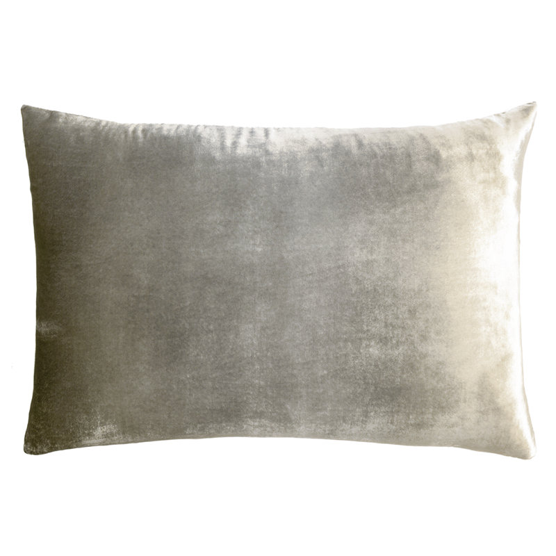 Square Velvet Pillow Cover & Insert, Nickel, Rectangle 14"H x 20"W