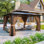 Pavillon de jardin à toit rigide de 12 pi x 14 pi avec double toit en polycarbonate, pavillon permanent à cadre en aluminium avec filet et rideaux pour patio, pelouse et jardin