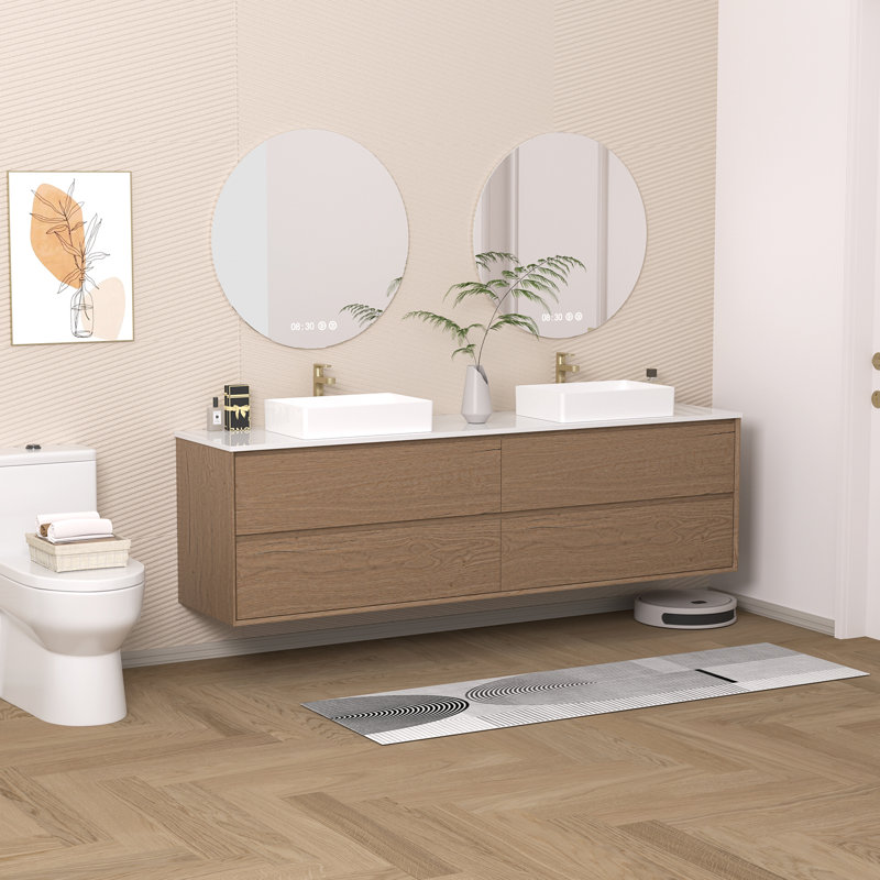 Meuble-lavabo flottant mural 84 po avec double vasque Melihcan