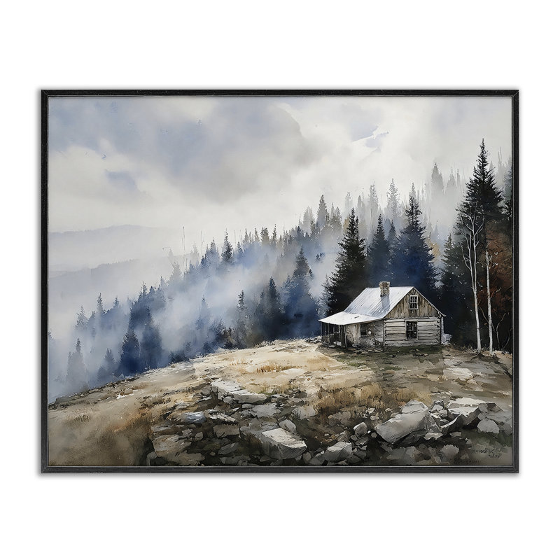 «Misty Cabin on Ridge», estampe numérique, design par Franklyn Gregory, 24 x 30, Midnight Black Giclee Framed