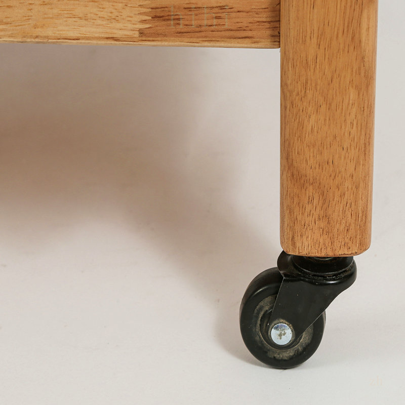 Solid Rubberwood Rolling Side Table, 2-Tier with Lockable Wheels & Removable Tray, Sturdy and Durable for Various Uses