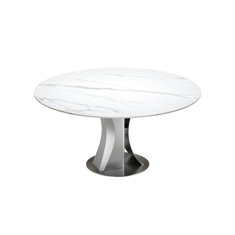 Rond Akshayaa de 47,2 po, Plateau en pierre Snow Mountain / base argentée, H 30 po x L 54 po x l 54 po