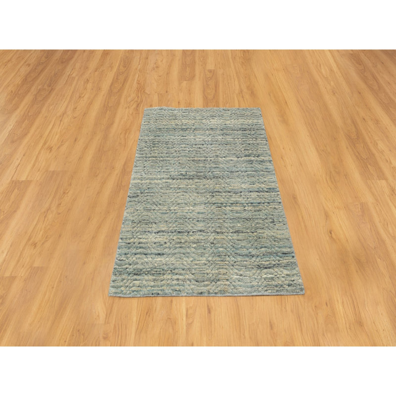 Tapis décoratif Ivoire en laine noué à la main de conception unique 3 pi x 5 pi Chanai