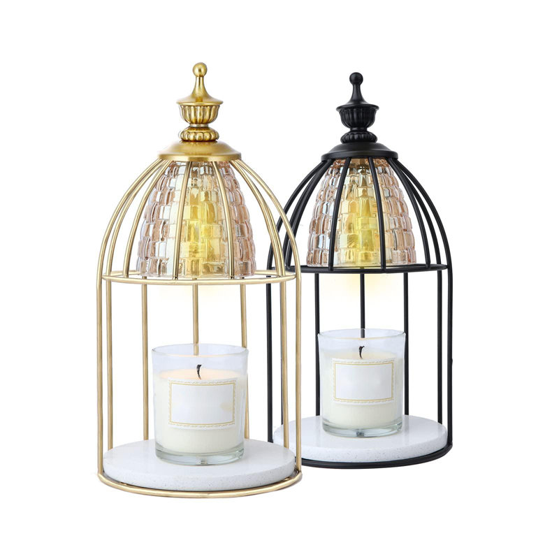 Candle Warmer Lamp, Auto Shut Off And Brightness Heat Level Control With Timer And Dimmable Switch, Top-Down Candle Melting With Marble Base And 2 Bulbs(Gold)