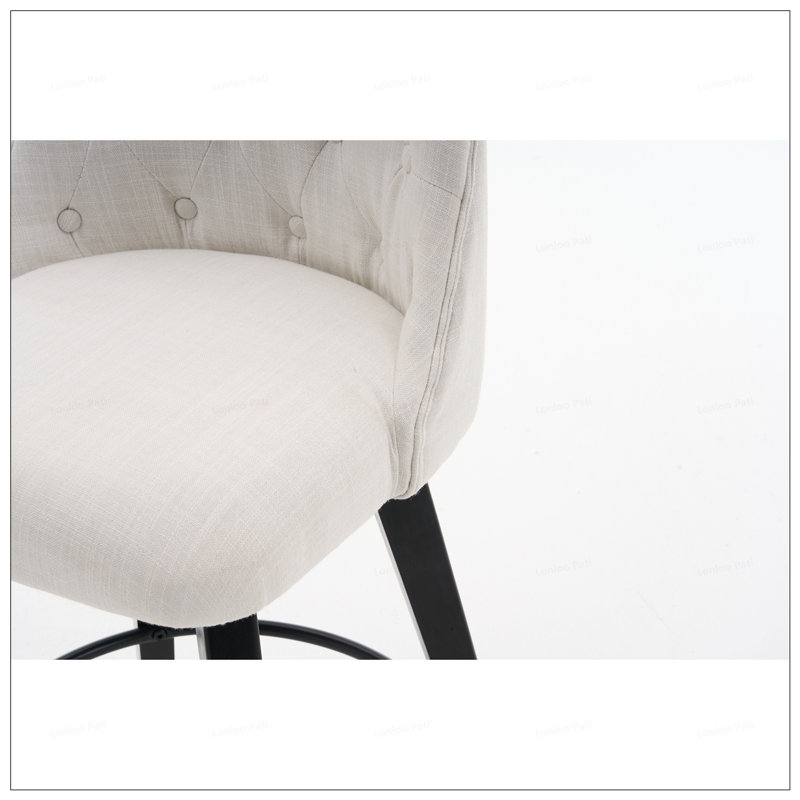 25"Linen Swivel Bar Stools With Button Tufted Back,Set Of 2, White