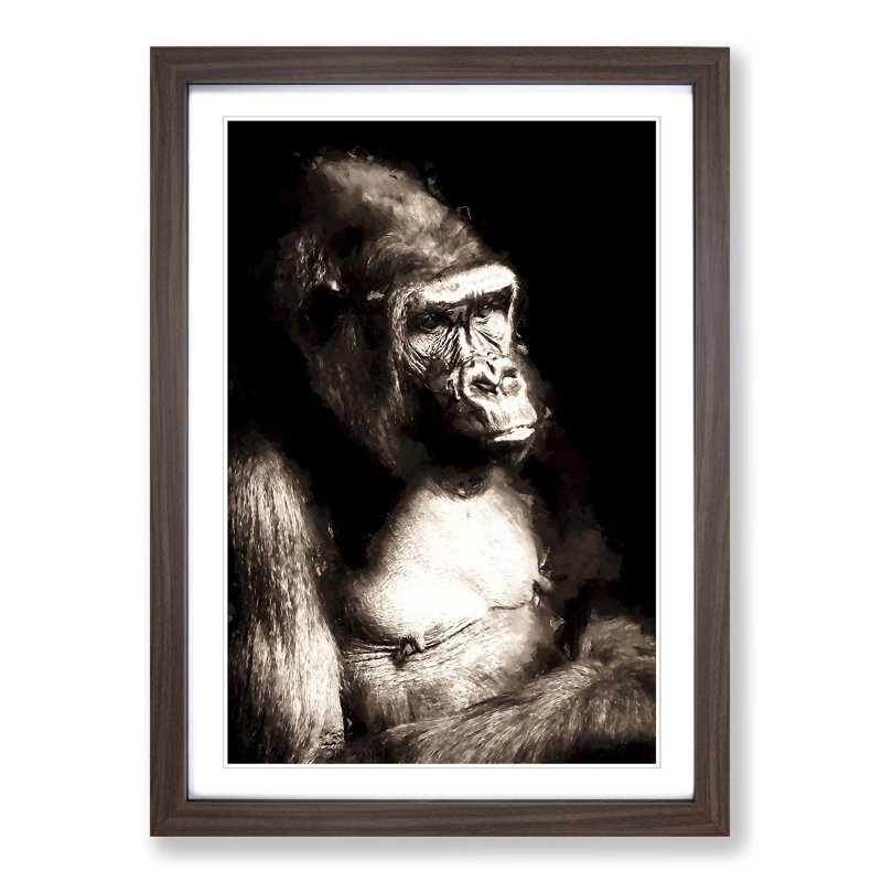 Mighty Silverback Gorilla in Abstract - Picture Frame Graphic Art Print on MDF, Walnut Framed, 48cm H x 36cm W x 2cm D