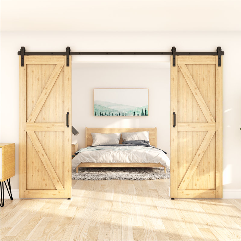 Black Rustic Classic  Design Non-Bypass Single Track Two Door Hardware Kit (Door Not Included), 120 in.