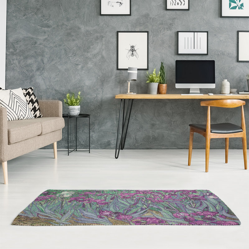 Tapis vert/rose en chenille irises, Rectangle 2 pi x 3 pi