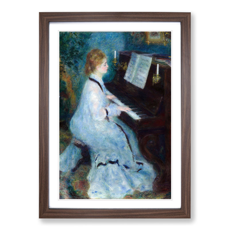 Woman at the Piano by Pierre-Auguste Renoir - Picture Frame Painting on MDF, Walnut Framed, 36cm H x 27cm W x 2cm D