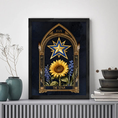 Black Framed Vintage Tarot The Star Wall Art - Mystical Boho Spiritual Decor Framed Prints