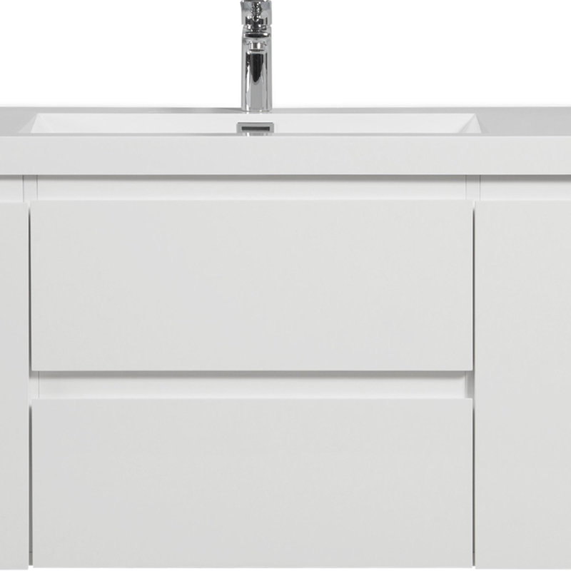 Meuble-lavabo flottant moderne de 48 pouces, Blanc lustré, 48"