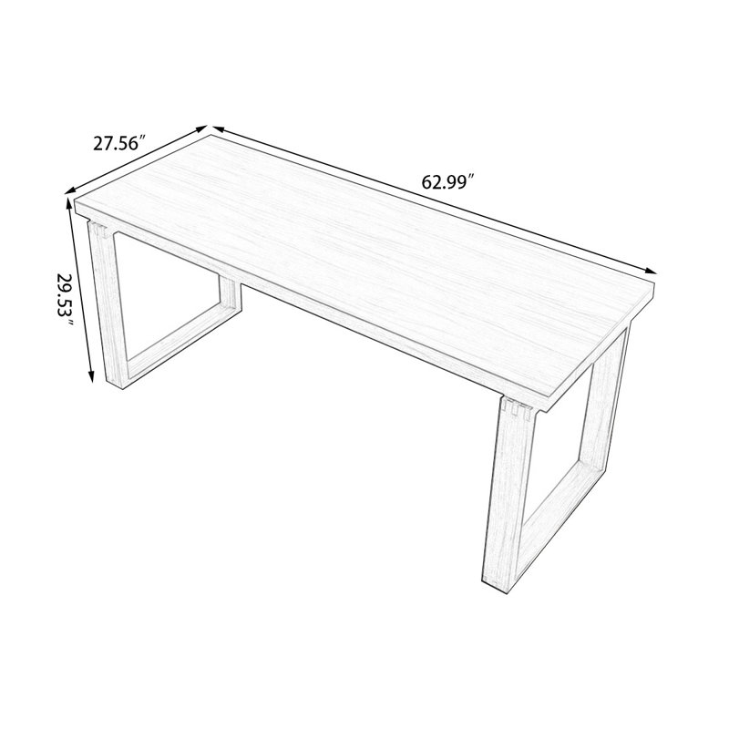 Brown Rectangular Solid Wood desk, 29.53" H x 62.99" W x 27.56" D