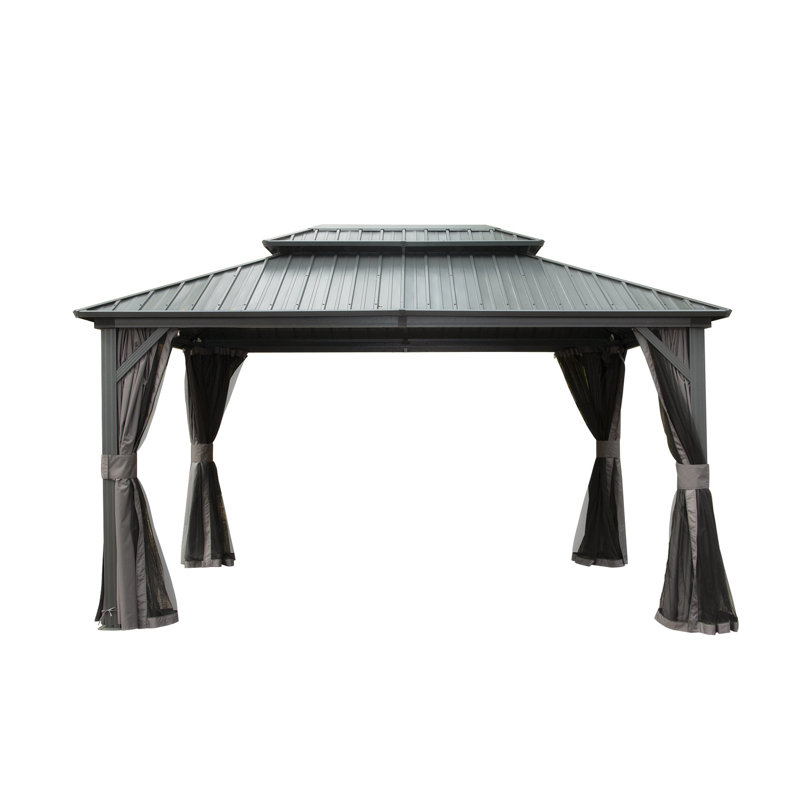 Barbecue d'extérieur en aluminium avec toit en acier galvanisé, Gris, Gris, H 113,97 po x l 168,09 po x P 120,09 po