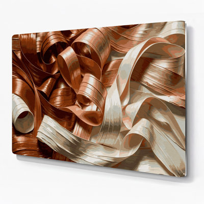 Art mural horizontal rayé à la cannelle en métal brun crème