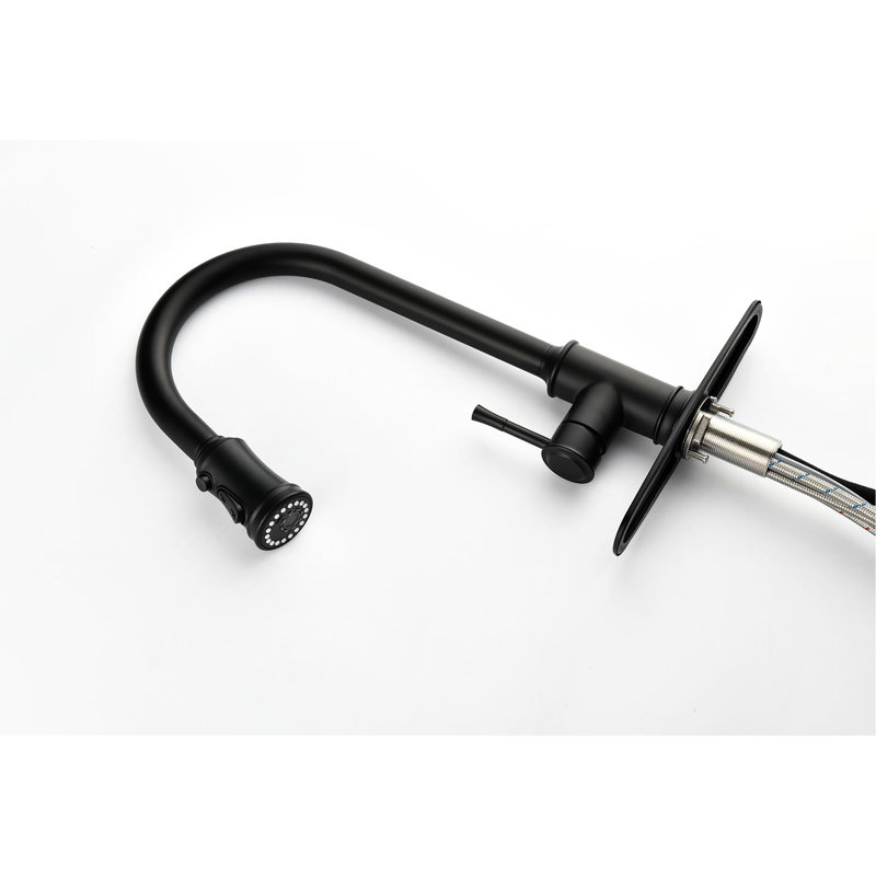 Robinet de cuisine noir mat avec rétractable, acier inoxydable, poignée simple, 3 modes de sortie d'eau, robinet rétractable, noir, réglages, construction robuste