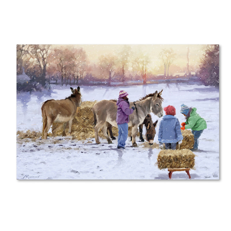 Snowy Field Donkeys Gallery-Wrapped Canvas Art