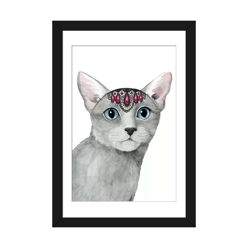 Downton Cat I par Grace Popp - reproduction sur toile tendue, Papier d'art encadré noir, H 32 po x l 24 po x P 1 po, Blanc
