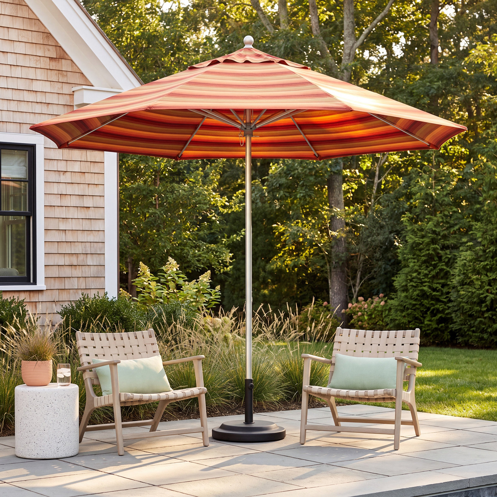 Maria 9' Sunbrella® Umbrella, Astoria Sunset Sunbrella®, Silver